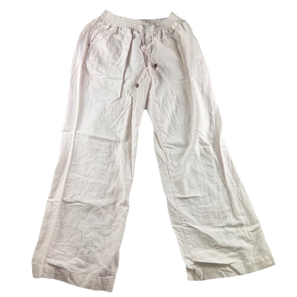 Sound Style Women's Pants Linen Rayon Ivory Pockets Drawstring Size Medium